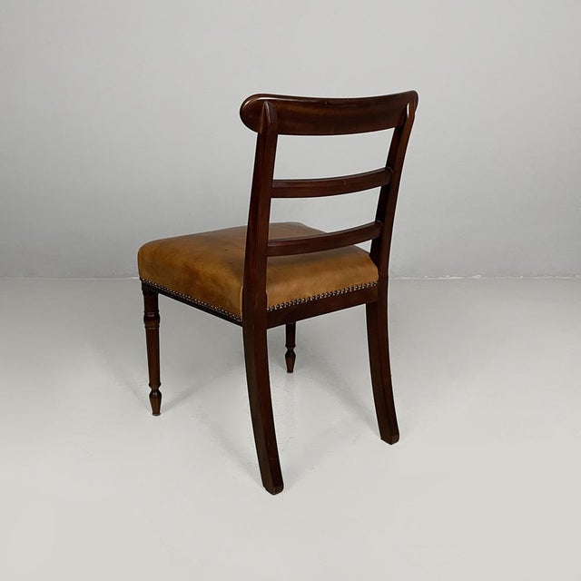 Vintage Italian Chairs in Wood and Brown Leather, 1930s, Set of 4 For Sale - Image 4 of 18