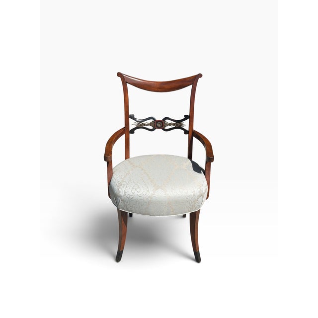 Early 20th Century Antique Regency Style Mahogany & Ebony Arm Chairs For Sale - Image 5 of 6