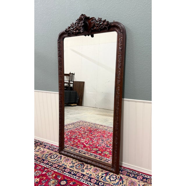 GORGEOUS Antique French Renaissance Style Carved Oak Hunt Stag Pier Mirror 19thC Popular classic French hanging wall...