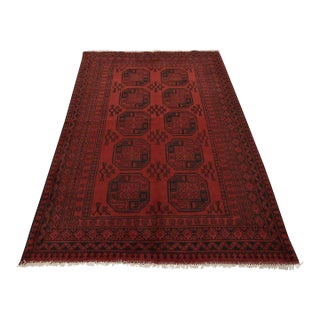 Vintage Turkmen Rug 5'7'' X 7'10'' Red Wool Tribal Hand-Knotted Oriental Carpet For Sale
