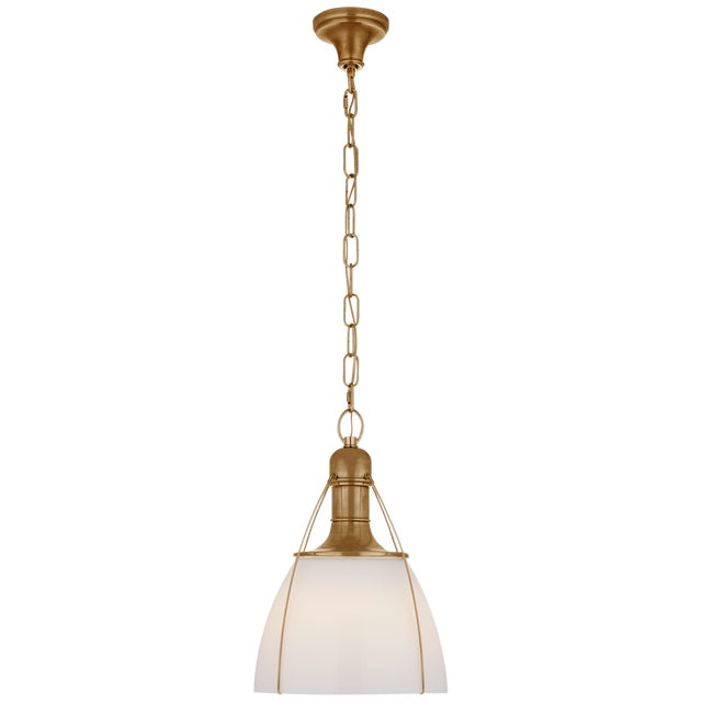 Prestwick 14" Pendant in Antique-Burnished Brass with White Glass Designer: Chapman & Myers Canopy: 5.5" Round Mounting:...