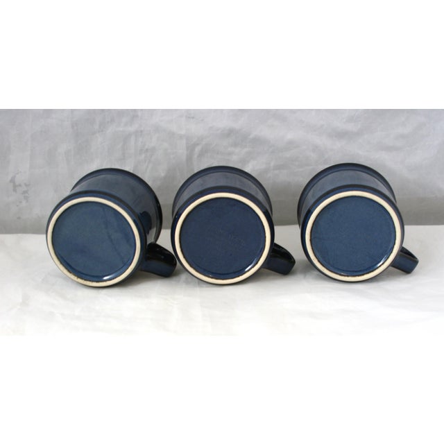 Vintage Haniwa Ranmaru Stoneware Cups & Saucers Blue and White Capri Pattern - 6 pcs For Sale - Image 10 of 11