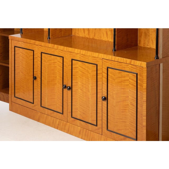 Vintage Art Deco Bookcase in Flamed Maple and Ebonized Wood, Italy, 1970s For Sale - Image 6 of 8