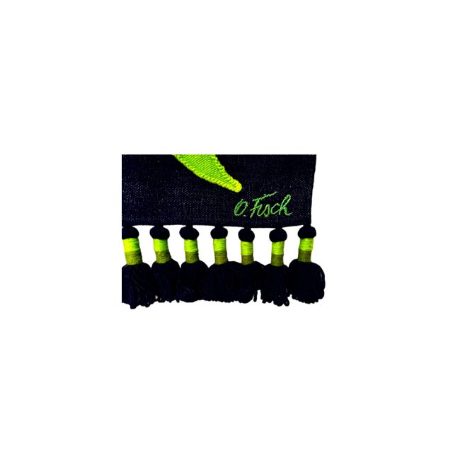 Navy Blue Olga Fisch, Vintage Handwoven Tapestry Wool Folk Art Rug Weaving Wall Hanging Olga Fisch For Sale - Image 8 of 12