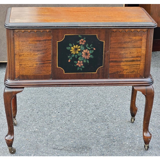 Brown Early 20th Century Victorian Walnut and Mahogany Sewing Rolling Side Cabinet For Sale - Image 8 of 11