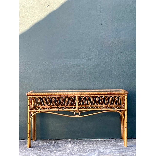 Vintage Italian Loop Rattan Console Table For Sale - Image 12 of 12