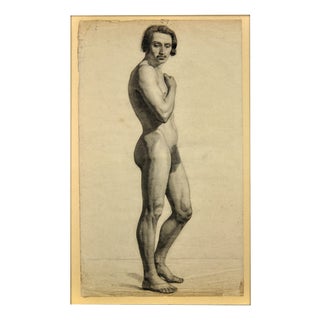 Henry Arthur Roberts, Life Study of a Standing Male Nude Carrying, 1800s, Charcoal and Pencil on Paper For Sale