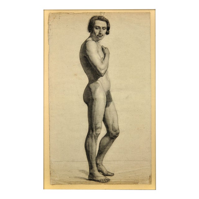 Henry Arthur Roberts, Life Study of a Standing Male Nude Carrying, 1800s, Charcoal and Pencil on Paper For Sale