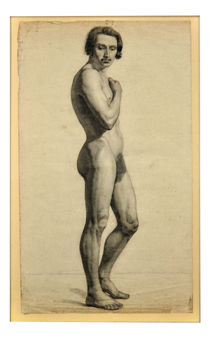 Henry Arthur Roberts, Life Study of a Standing Male Nude Carrying, 1800s, Charcoal and Pencil on Paper