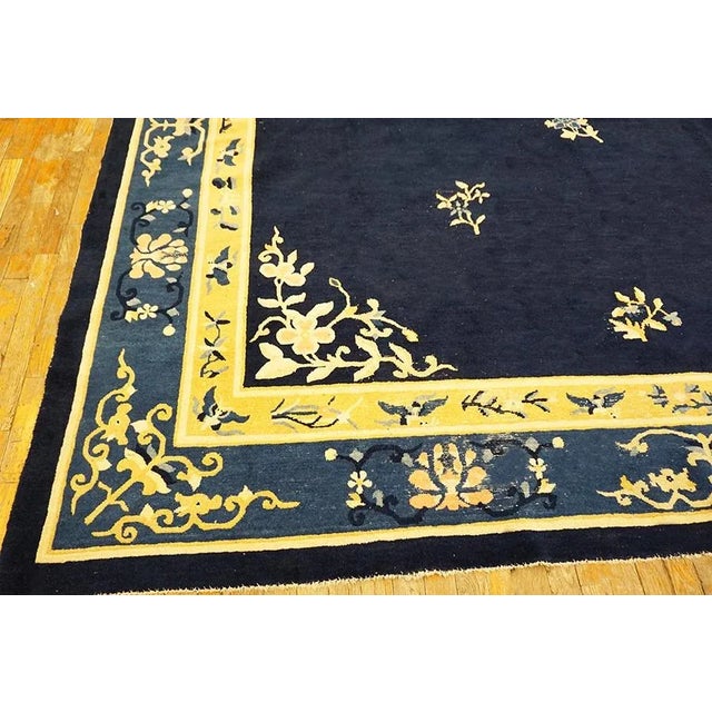 1920s Blue Navy Medallion Antique Chinese Peking Carpet 9'2" X 11'8" Knotted Wool Rug For Sale - Image 12 of 12