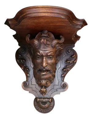 Carved Wooden Devil Face Wall Shelf