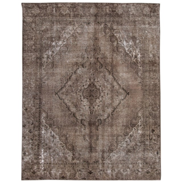 Brown Vintage Overdyed Handmade Medallion Wool Rug 8'6" X 11'6" For Sale - Image 10 of 10