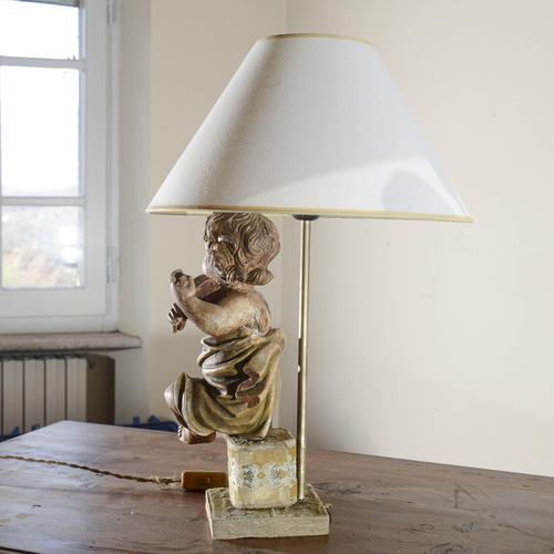 Wooden Angel Cherub Lamp with Violin For Sale - Image 4 of 7