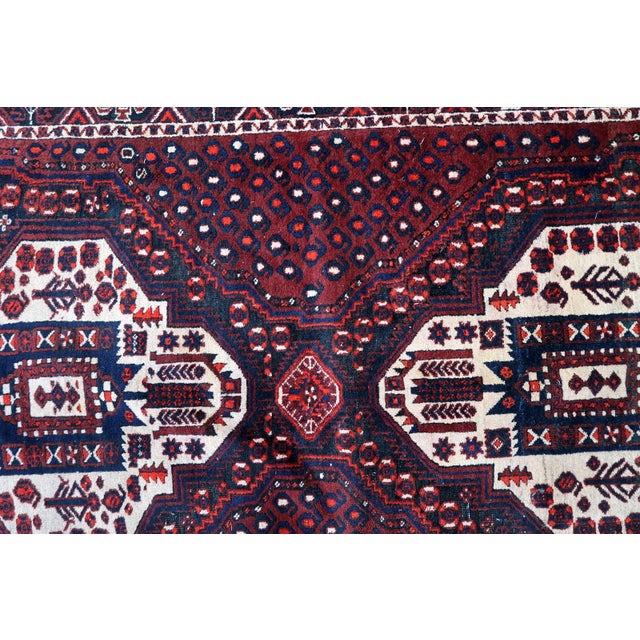 1950s 1950s, Vintage Persian Afshar Rug, Tribal Double Medallion, Red Field, 4 X 6 For Sale - Image 5 of 11