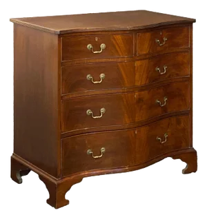 English Serpentine Fronted Chest of Drawers of Flame Mahogany