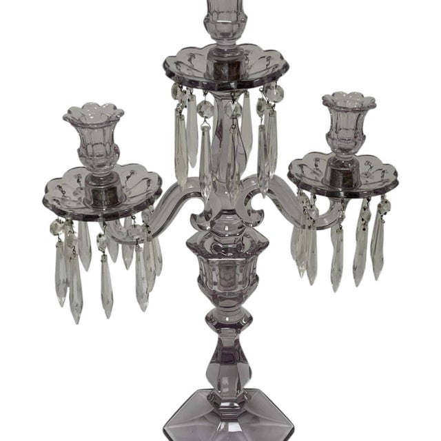 Glass Antique Heisey Glass Puritan 3-Light Candelabra #300 Complete Prisms Sun Purple Tint c.1904-1915 For Sale - Image 7 of 9