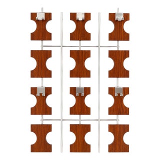 Vintage Modular Wall-Mounted Coat Rack in Teak and Chrome, 1970s For Sale