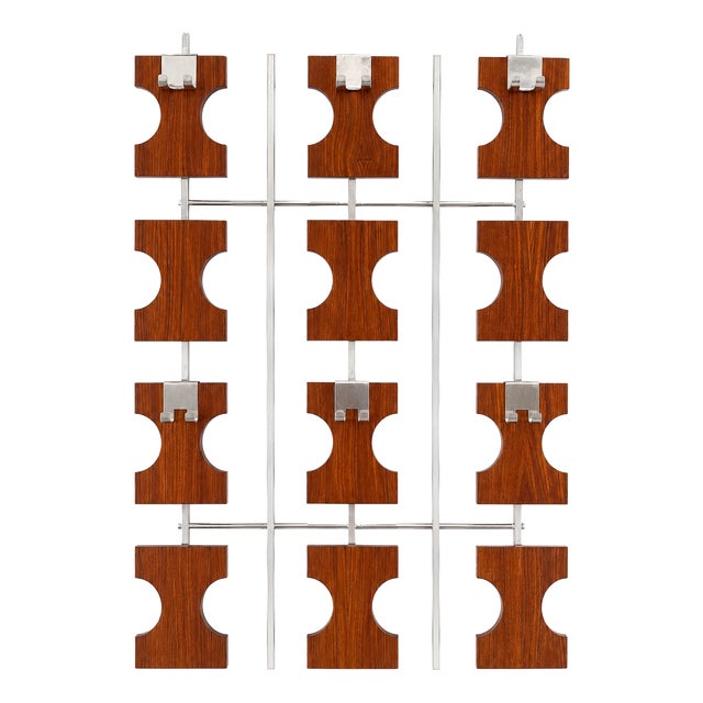 Vintage Modular Wall-Mounted Coat Rack in Teak and Chrome, 1970s For Sale