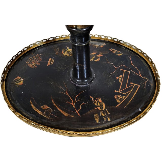 Antique English Regency Black Laquered Chinoiserie & Bronze Telescopic Lamp Table For Sale - Image 4 of 18