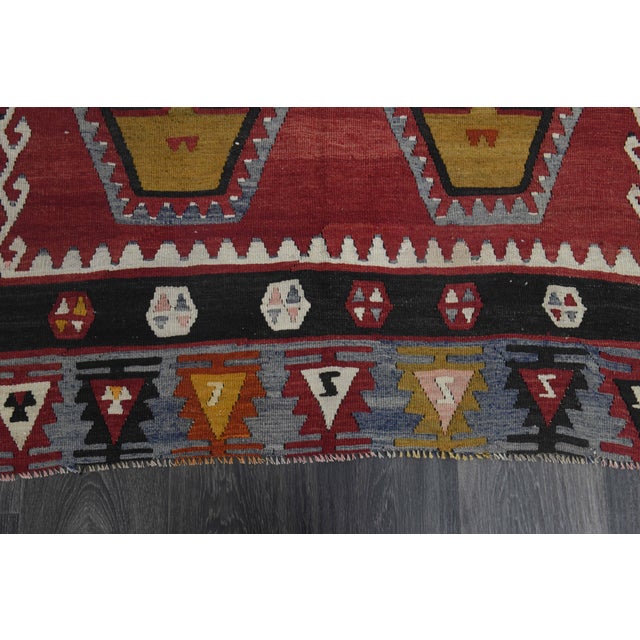1970s 1970s Vintage Handmade Wool Cotton Red Kilim Runner Rug For Sale - Image 5 of 11