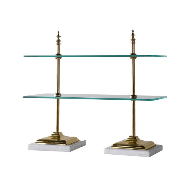 New special order item. Not vintage. The large Brass Bistro Etagere is a combination of polished brass, white marble, and...