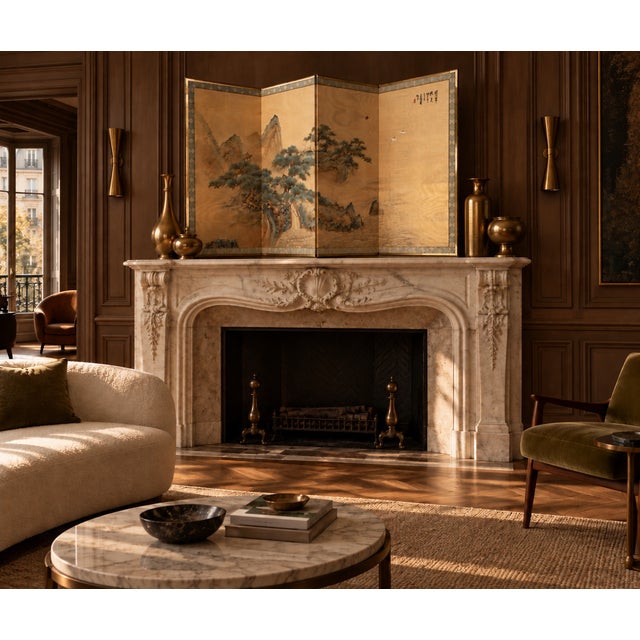 1970s Signed Asian Four-Panel Painted Landscape Folding Screen With Cranes and Pine Trees For Sale - Image 18 of 18