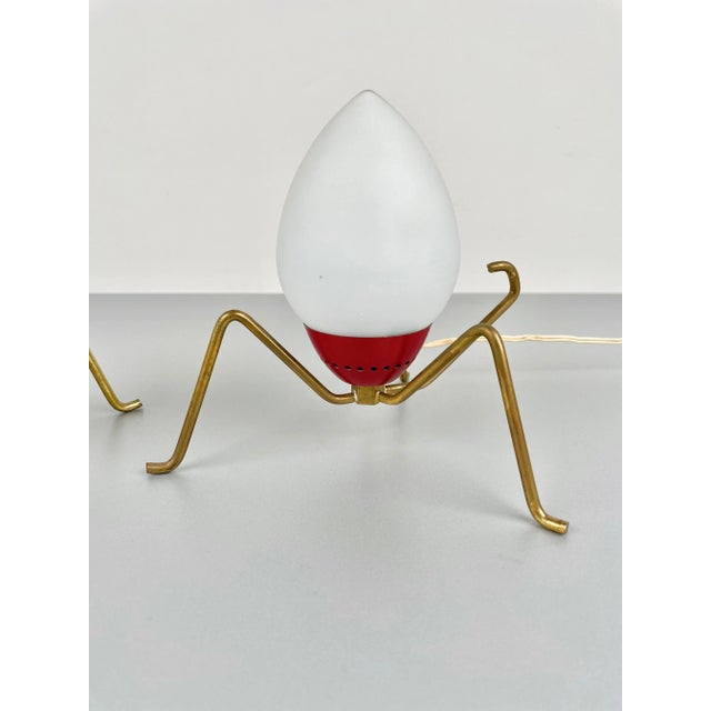 Brass & Opaline Glass Spider Table Lamp, Italy, 1950s, Set of 2 For Sale - Image 6 of 9