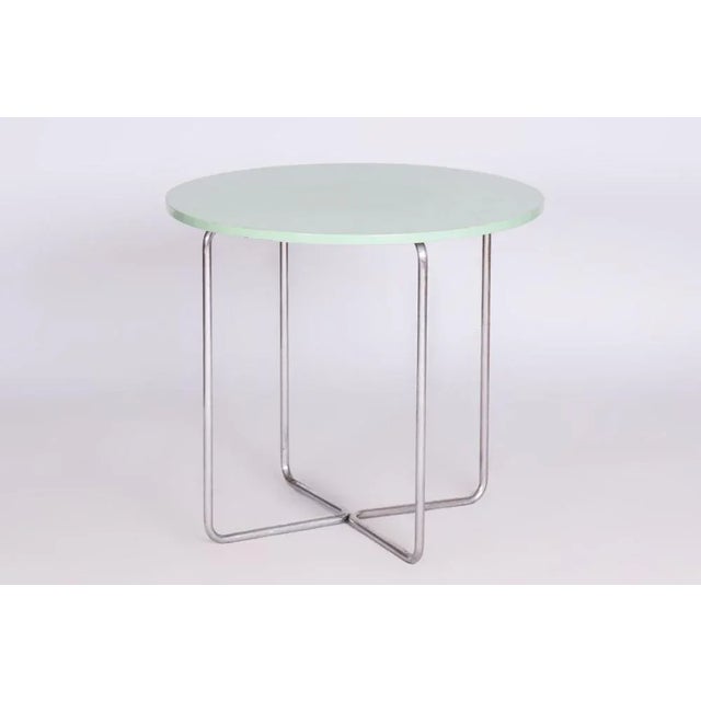 Aqua Bauhaus Round Chrome Side Table, Czechia, 1930s For Sale - Image 8 of 8