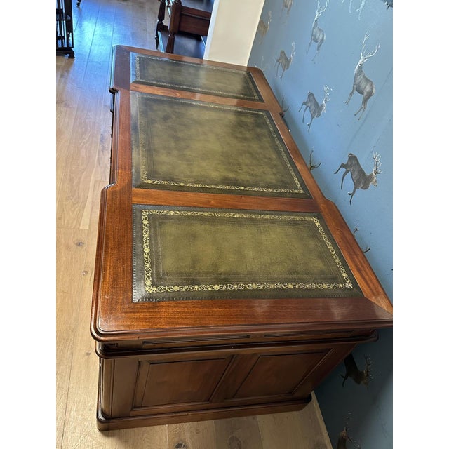 Large Mahogany Desk with Green Leather Top, 1990s For Sale - Image 13 of 18