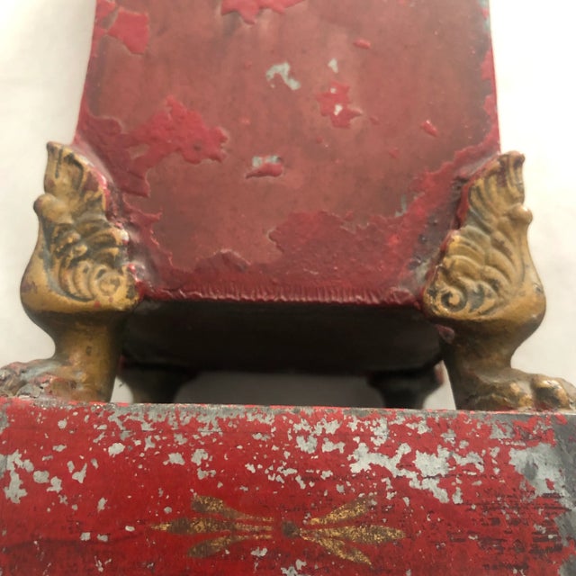 French Mid 1800s Red Tole Zinc Vases, With Brass Claw Feet,Pair For Sale - Image 3 of 9