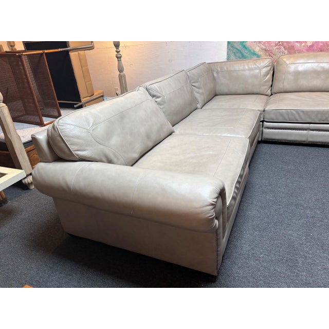 Bernhardt Bernhardt Gray Leather Nailhead Sectional Sofa For Sale - Image 4 of 7
