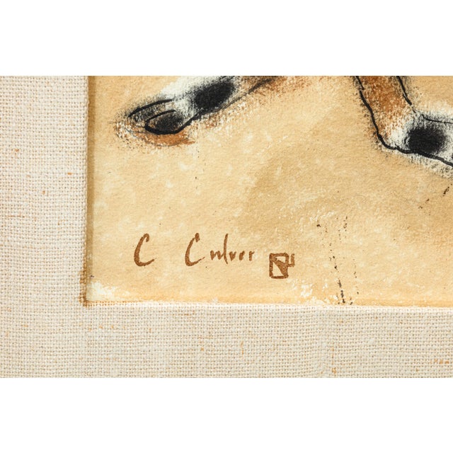 Modern Charles Culver Signed Resting Deer Modern Pastel Watercolor Painting 1950s For Sale - Image 3 of 7