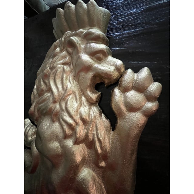 Brass Vintage Gold English Fighting Wall Lions a Pair For Sale - Image 8 of 10