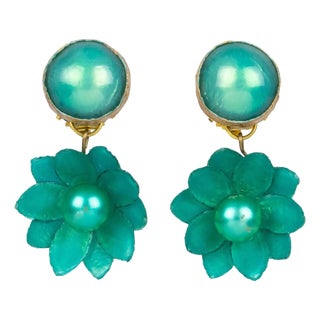 Francoise Montague Earrings Turquoise Green Flowers For Sale