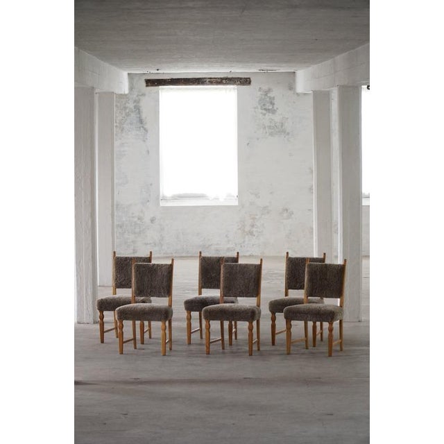Vintage Danish Dining Chairs in Oak and Lambswool by Henning Kjærnulf, 1950s, Set of 6 For Sale - Image 9 of 18