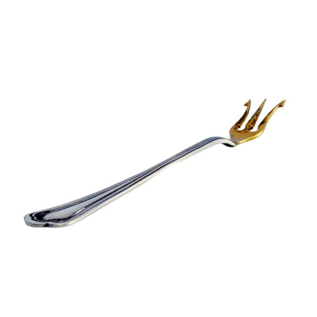 Silver Serving Fork with Three Golden Tines and Stripes For Sale - Image 9 of 9