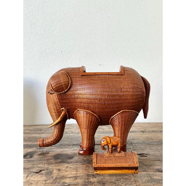 Brown Vintage Shanghai Weave Lidded Elephant Box For Sale - Image 8 of 12