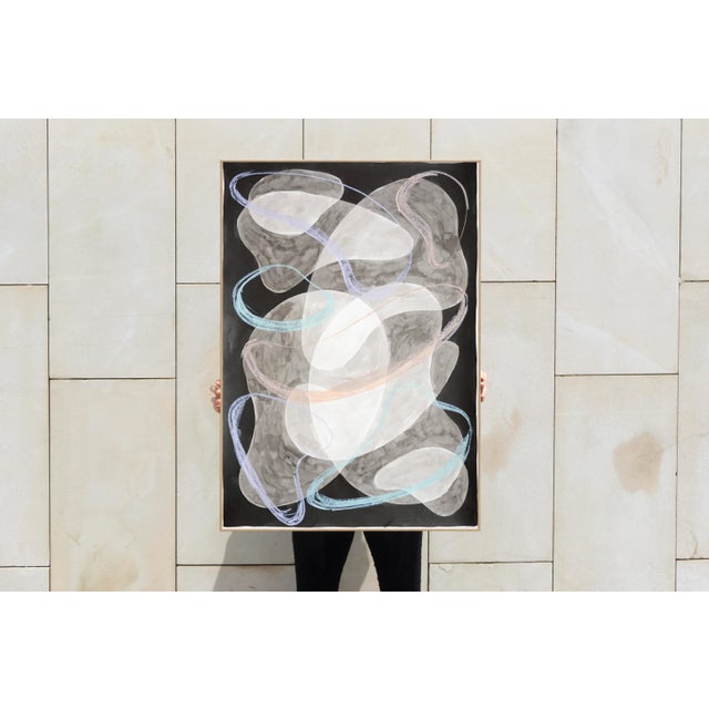 2024, Abstract Mid Century Shapes Painting in Black and White of Overlapping Gray Forms, India Ink and Oil Crayon on Paper by Ryan Rivadeneyra For Sale In Miami - Image 6 of 8