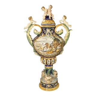 1885 Italian Painted Majolica Urn For Sale