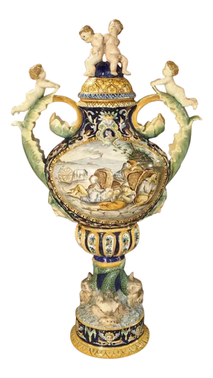 1885 Italian Painted Majolica Urn