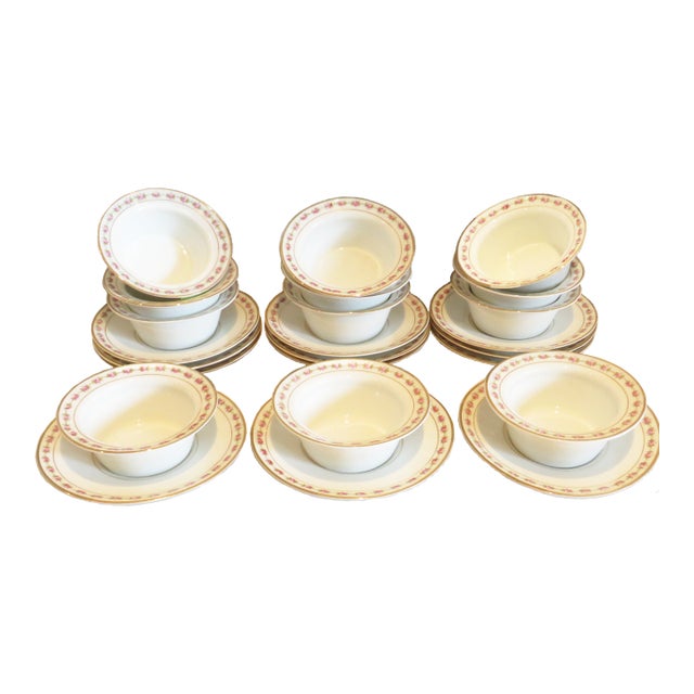 French Pink Rose Limoges Porcelain Ramekins - Set of 12, 24 Pieces For Sale
