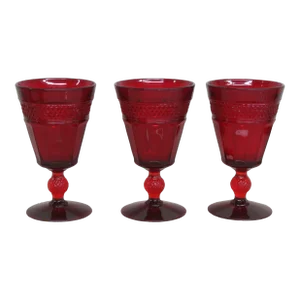 Viking Glass Mt Vernon Ruby Red Panel 3 Tall Wine Water Goblets Cups