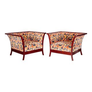 Vintage Kenneth Winslow Club Chairs in Deco Inspired Clarence House Cut Velvet Jacquard- a Pair For Sale