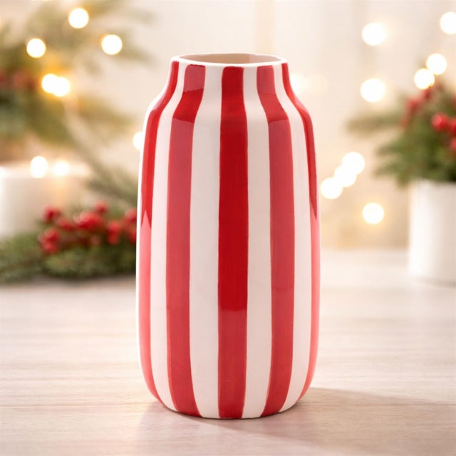 Make a bold statement with this Red & White Striped Dolomite Vase Set, designed to instantly energize your space with...