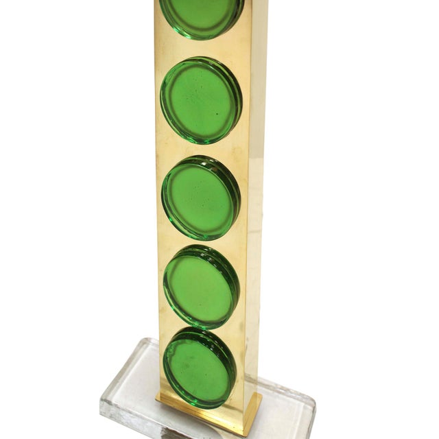 Brass Table Lamps with Green Murano Glass, Italy, Set of 2 For Sale - Image 5 of 7