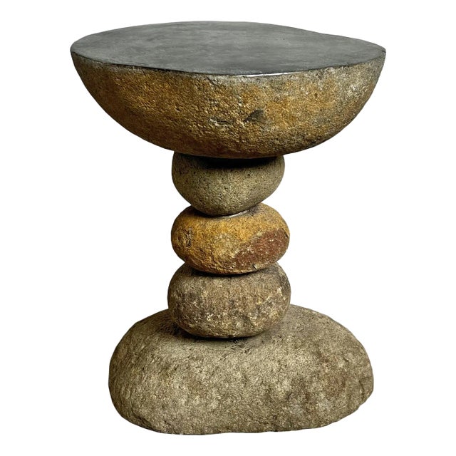 River Rock Stack Vintage Outdoor Stool Side Table For Sale