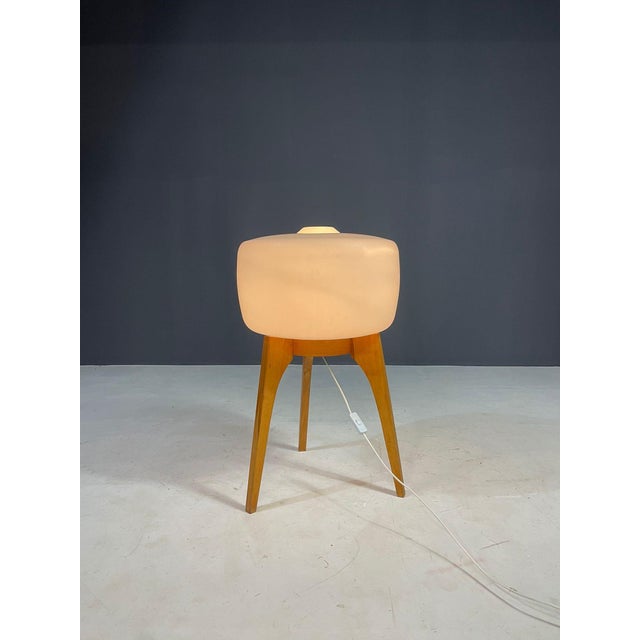 Mid-Century Modern Large Floor Lamp in Wood & Frosted Glass by Uluv, Czechoslovakia, 1960s For Sale - Image 3 of 14