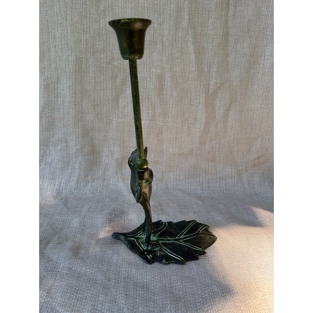 Vintage Bronze Standing Frog Candlestick For Sale - Image 12 of 14