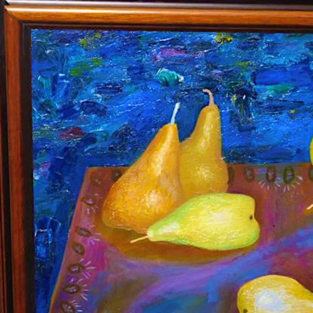 Oil on Canvas Painting Still Life With Sliced Pears and Knife For Sale - Image 4 of 7