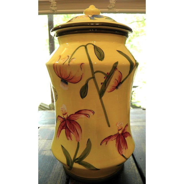 Nonni’s Biscotti Jar Yellow Floral Porcelain Cookie Jar Canister For Sale In Wichita - Image 6 of 9